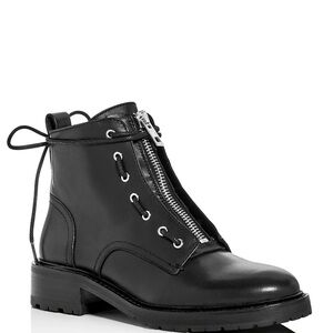 Rag & Bone Black Cannon Combat Boot Leather Front-Zip Ankle Boots for Women